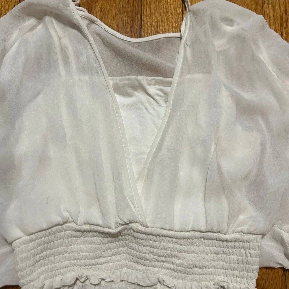 By Anthropologie Sheer Peasant Top White Strap Cami Blouse XS